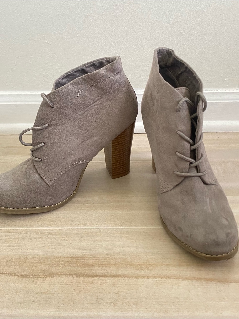 Old Navy Taupe Suede Lace-Up Block Heel Ankle Boots